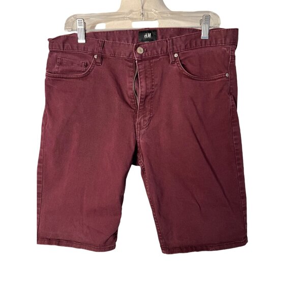 HM Jean short size 34 burgundy Denim zip button summer outdoor - Picture 1 of 8